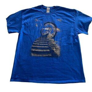 Gildan Mens T=Shirt Graphic Time Travel Staircase Blue Short Sleeve Size XL
